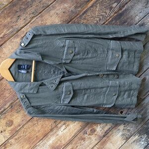 Bisou Bisou blazer by Michele Bohbot green linen jacket large
